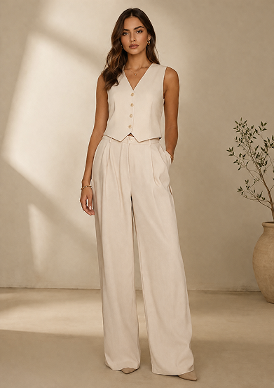 linen blend vest (sand)